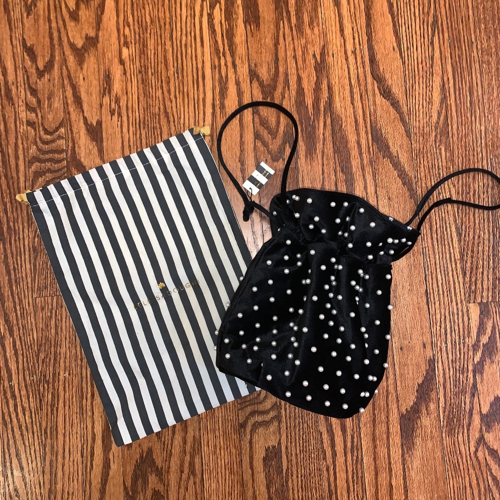 Lele Sadoughi Penelope Drawstring Bag-Jet/Pearls